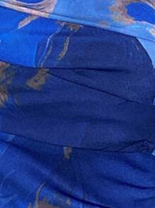 SHEIN SXY Trang phục Valentine cỡ lớn cho nữ in họa tiết nhuộm loang xếp ly xẻ tà bên hông váy lót gợi cảm - Màu xanh lam - Xem 6