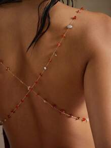 Hauture Blusa de gasa de frambuesa con cadena decorativa y cuello swing para salir de la mujer en verano - Morado - Ver 5