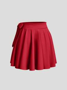 Sweetra 女士/少女蓝色沙滩可爱俏皮连体泳衣搭配迷你裙，适合夏季海滩度假 - 紅色 - 查看 4