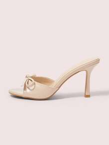 CUCCOO DOLLMOD Apricot Wrinkled Bow Decor Cute Fashion Comfy Round Toe High Heel Mules - Apricot - View 9