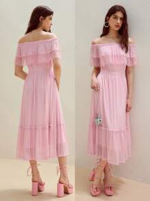 MOTF STUDIO CONTRAST LACE RUFFLE HEM DRESS - Pink - View 1