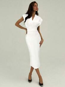 Aloruh 女士优雅纯色修身中长连衣裙，夏季