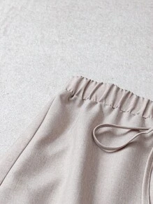 Flirla Plus Size Plain Color Casual Pants, Suitable For Summer Fall Cloth For Women - Apricot - View 3