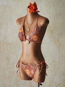 SHEIN ICON 2pcs Tropical Boho Beach Paisley Print Swimsuit Set For Vacation & Beach, Y2k Clothes Women, Western Wear Women