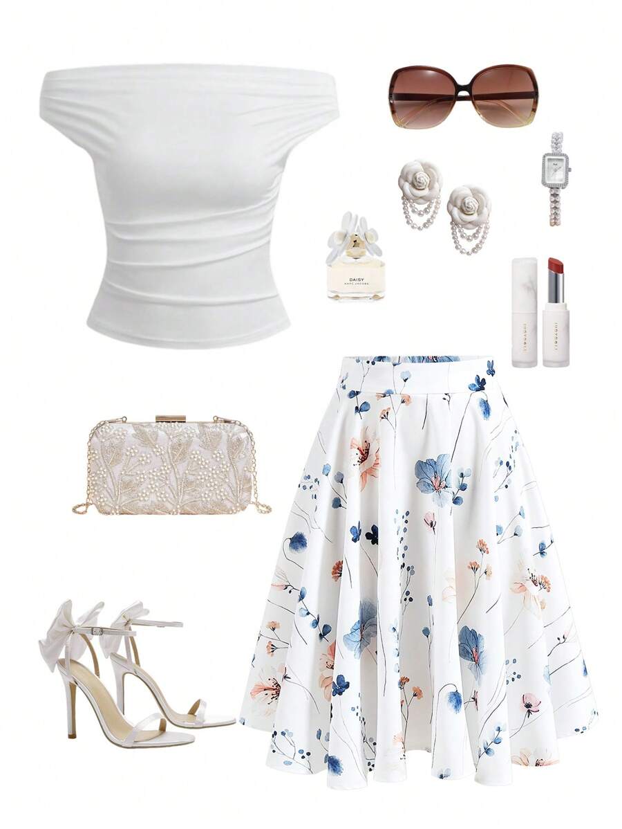 Ellevyn Elegant Women's A-Line Flower Printed Skirt