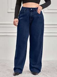 RueChic 100%纯棉女式大码直筒牛仔裤