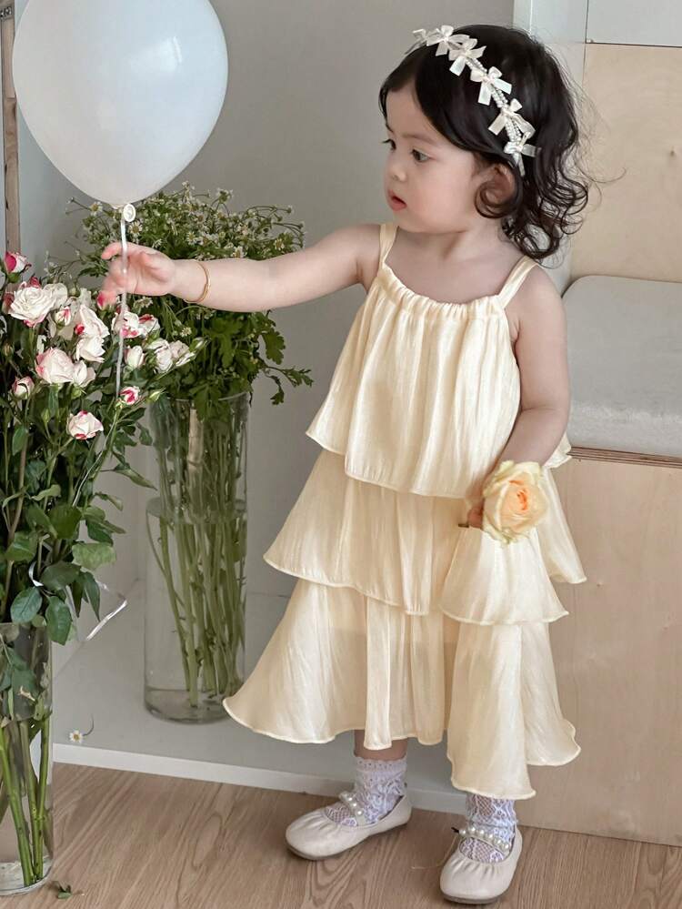 Baby Girl Summer Round Neck Sleeveless Satin Loose Pleated Dress Outfit