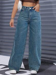 Solid Color Casual Versatile Wide Leg Jeans