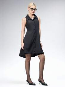 ROMWE Váy sơ mi cổ điển Gothic viền bất đối xứng dành cho nữ - màu đen - Xem 5