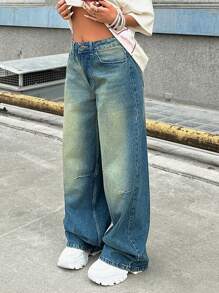 RueChic 女士低腰阔腿休闲牛仔裤