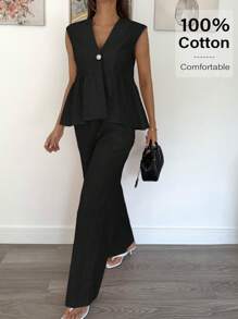 Siren Gaze Set de 2 piezas de ropa de verano informal de mujer con top de tirantes y pantalones de unicolor, conjunto de 2 piezas de algodón, conjunto informal de mujer, ropa de mujer de 2 piezas, conjunto de 2 piezas para mujer