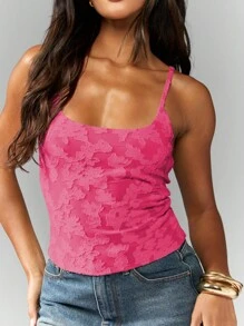MISSGUIDED Camisola com textura floral, regata de verão, alças finas, justa, básica, em camadas, elástica, justa, primavera, casual, para o dia a dia - Rosa - Ver 7
