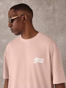SUMWON Camiseta de algodón de estilo callejero con gran estampado de café de París, ilustración del barrio de Montmartre, moda retro francesa, informal y urbana