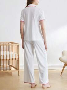 Moonlight&Mama 2 Packs Maternity Short Sleeve Nursing Pajama Set With Button,Lounge Set Fashion Sleepwear - Beige - View 4