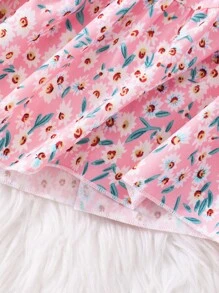 Sparklyn Blommig rosettklänning med kort ärm för flickor - Rosa - Visa 6