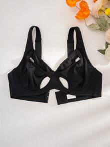 AltCore 加大码镂空拼接设计舒适无钢圈薄杯内衣，提升 - 黑色 - 查看 5