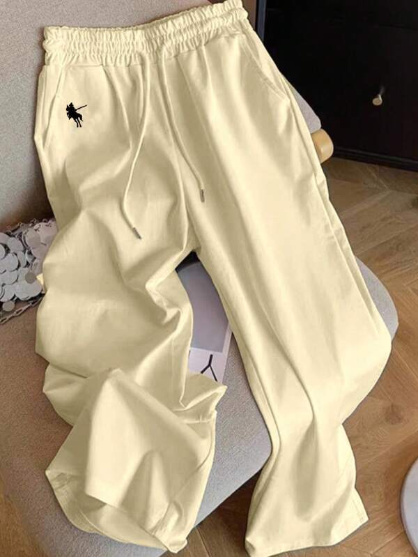 Lalippa New Casual Horse Embroidered Versatile Solid Color Straight Leg Pants For Women