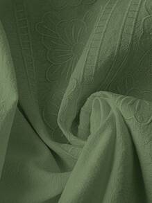 GlowEve Women V-Neck Embroidery Short Sleeve White Blouse - Army Green - View 4