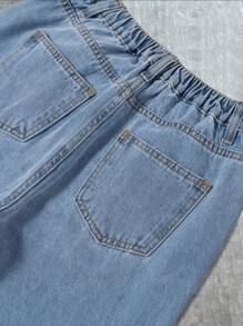 SHEIN 青少年男孩时尚休闲 Y2K 复古蓝色水洗边设计舒适宽松牛仔裤，柔软舒适，适合日常穿着，也适合春夏锐舞节和海滩活动。 - 藍色 - 查看 5