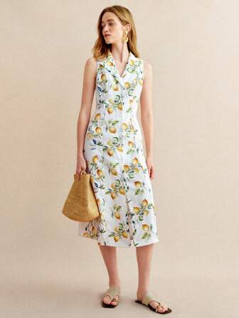 Écloséra 无袖柠檬印花连衣裙，夏季时尚