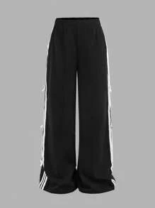 SHEIN Tween Girls Ribbon Bowknot Wide Leg Loose Casual Pants, Black, Versatile & Fashionable For Daily Wear Fall Winter