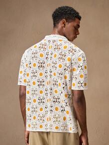 AKNOTIC Business Casual 男士针织花卉图案开衫短袖秋季毛衣，修身廓形，适合夏季、度假、日常穿着、派对、情侣、礼物、周年纪念 - 白色 - 查看 6