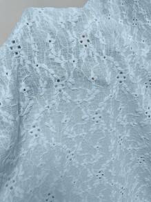 SHEIN Clasi Hollow Out Embroidered Button Up Dress With Ruffle Hemline Maxi Women Outfit - Baby Blue - View 7