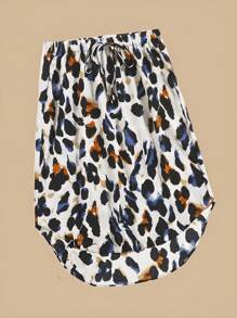 SHEIN VCAY Plus All Over Print Knot Front Curved Hem Summer Boho A-Line Skirt - Multicolor - View 3