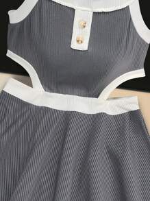 Vestido casual diario sencillo de bloques de color para niñas preadolescentes - Blanco - Ver 6