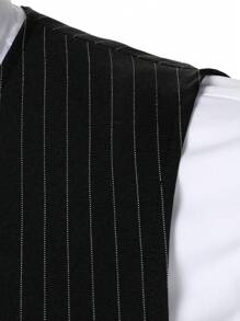 Manfinity Mode Men's Striped Suit, Includes Blazer Waistcoat And Pocket Pants, Men Dress Outfit, Wedding Outfit For Men, Men Dress Suits, Old Money Style - Black - View 5