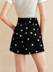 Écloséra Damen lässige Shorts mit Polka Dot Muster und Ringgürtel