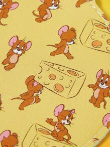 TOM & JERRY X SHEIN Pin Lencana Bulat dengan Pola Keju Kuning Lucu & Tikus Kartun - Yellow Gold - View 4
