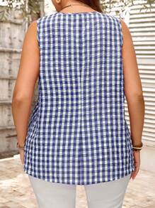 EMERY ROSE Áo sơ mi kẻ caro không tay cỡ lớn thường ngày phong cách Bohemian dành cho nữ Áo sơ mi mùa hè Áo gingham không tay Áo gingham dành cho nữ Áo gingham cỡ lớn - Màu xanh hải quân - Xem 2