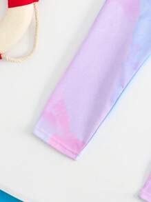 Young Girl Raglan Sleeve Round Neck Summer Long Sleeve Tankini Swimsuit - Violet Purple - View 6