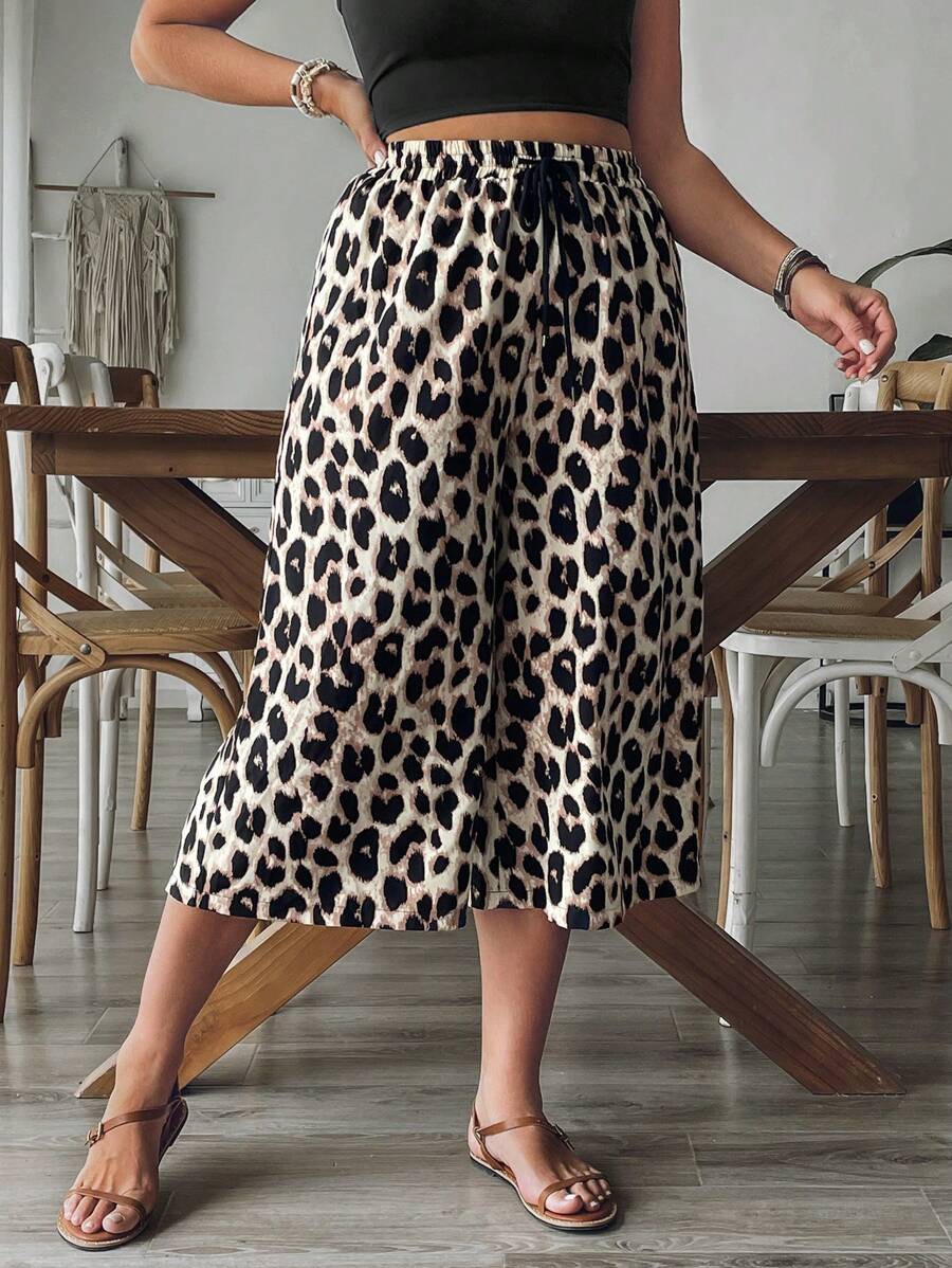 SHEIN VCAY Plus Size Leopard Print Pants, Fashion For Summer