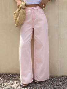 DAZY Women's Summer New Loose Casual Straight Cut Denim Jeans - Baby Pink - View 6