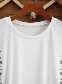 LanaWest 女式乡村风格刺绣盖袖休闲家居/户外T恤 - 白色 - 查看 6