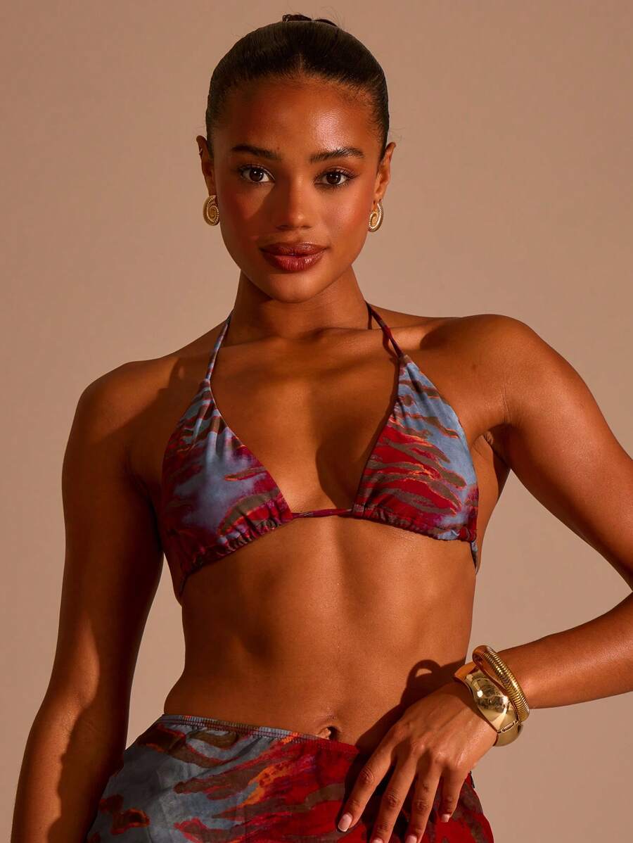 Musera Resort Bikini con estampado todo sobre y parte superior de bikini triangular para verano, vacaciones en la playa, Ibiza, vacaciones, atuendo de club