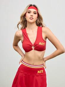Cheerettes Women Letter Print Cheerleader Sports Camisole - Red - View 1