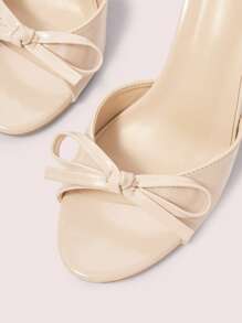 CUCCOO DOLLMOD Apricot Wrinkled Bow Decor Cute Fashion Comfy Round Toe High Heel Mules - Apricot - View 7