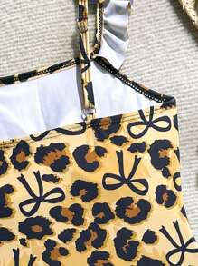 SHEIN Tween Girl Leopard Print One-Piece Swimsuit With Ruffle - Rust Brown - View 4