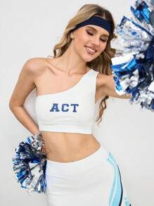 Cheerettes 字母图案不对称领口无袖修身背心 - 白色 - 查看 5