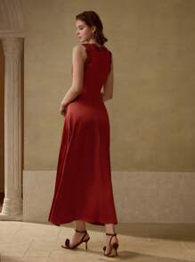MOTF PREMIUM APPLIQUES A-LINE SLIM FIT DRESS - Redwood - View 3