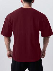 GymBeat Men's Solid Color Round Neck Short Sleeve Sports T-Shirt, Fashionable For Summer Workout Tops Gym Top Christmas Breathable - Burgundy - View 2