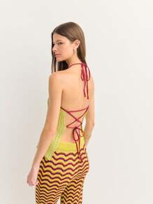 Nöista 常规款露背撞色装饰背心，夏季时尚 - 綠色 - 查看 2