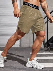 Gym Rark Men's Geometric Print Letter Knitted Waistband Sports Shorts, Gym - Khaki - View 4