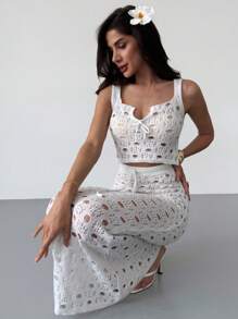 Firerie Set de 2 suéteres de punto con escote en U y nudo para mujer - Blanco - Ver 6