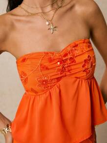 Poéselle Women's Elegant Sequin Embroidered Bandeau Top And Mini Skirt Set, Summer