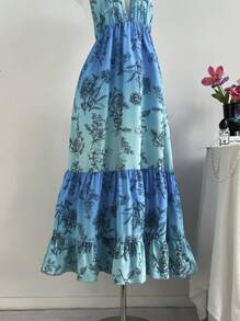 Sweetra Vestido sexy con estampado simple y espalda descubierta para mujeres