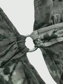 ROMWE Fairycore 性感深V领露背扎染植物印花植绒女式上衣